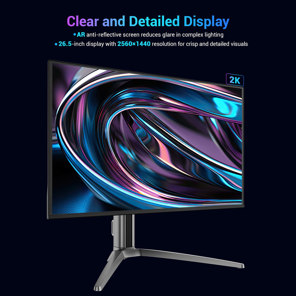 TITAN ARMY G27T8T Gaming Monitor, 26.5-inch 2560*1440 QD-OLED Screen, 360Hz Refresh Rate, 0.03ms GTG, 1000 nits, HDR 400, Adaptive-Sync, Game Assist, 65W Type-C Charging, Dual Speakers, Ambient Light, 2*HDMI 2.1 1*DP 1.4 1*USB-A 1*USB-B 1*Audio