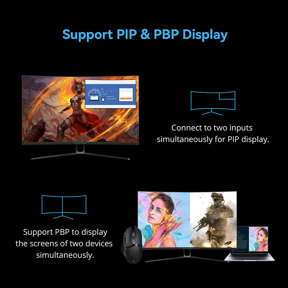 TITAN ARMY N32SQ PLUS Curved Gaming Monitor, 31.5-Inch 1500R 16:9 VA Panel, 144Hz Refresh Rate, 2560x1440 HD, 99% sRGB 1ms MPRT Response Time, Low-blue, Support FPS/RTS Gaming Mode, 2*HDMI 2.0 2*DP 1.4 1*Audio, Tilt Adjustment with Wall Mount