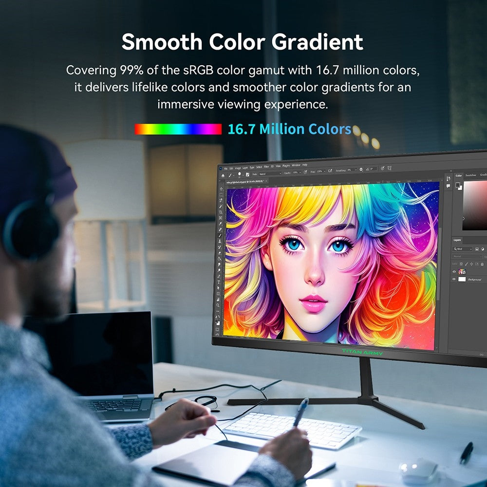 TITAN ARMY P24H2P Gaming Monitor, 24-Inch IPS Panel, 100Hz Refresh, 1920x1080 FHD Resolution, 99% sRGB, Adaptive Sync, Intelligent DCR Optimization, Low-blue Light, 1*HDMI1.4 1*VGA 1*Audio, Tilt Adjustment VESA Mount