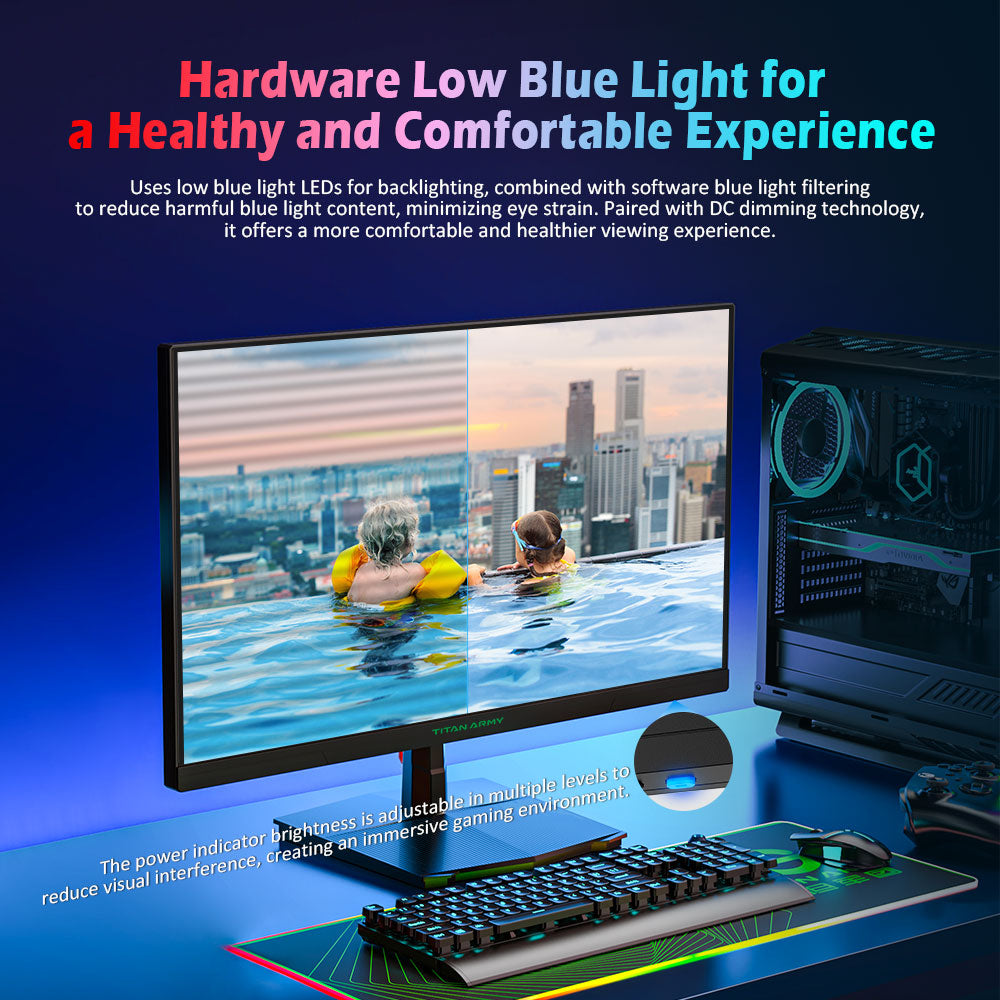 TITAN ARMY P2510H Gaming Monitor, 24.5'' 2 HVA Fast LCD Panel, 1920*1080, 240Hz Refresh Rate, 1ms GTG, HDR10, 99%sRGB, Adaptive-Sync, Dynamic OD, Ultra-Fast Game Mode, 10 Scene Modes, PBP & PIP Split-screen Display, Low Blue Light, VESA Wall Mounting