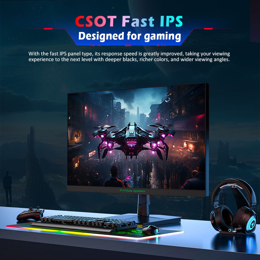 TITAN ARMY P2510HS Gaming Monitor, 24.5-inch 1920*1080 CSOT Fast IPS Screen, 300Hz Refresh Rate, HDR400, 121% sRGB, 1ms GTG Response Time, Adaptive-Sync, Hardware Low Blue Light, Gaming Assist, PIP/PBP Display, VESA Mounting