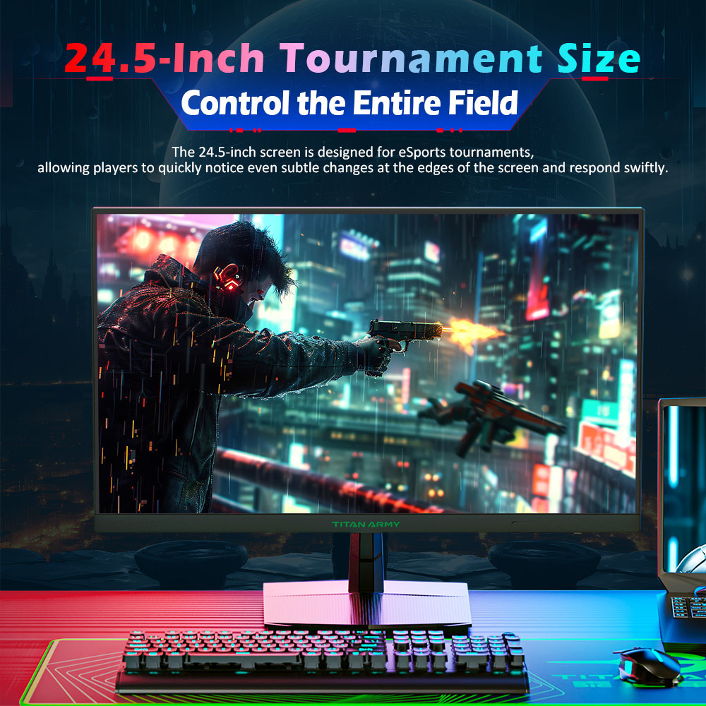 TITAN ARMY P2510HS Gaming Monitor, 24.5-inch 1920*1080 CSOT Fast IPS Screen, 300Hz Refresh Rate, HDR400, 121% sRGB, 1ms GTG Response Time, Adaptive-Sync, Hardware Low Blue Light, Gaming Assist, PIP/PBP Display, VESA Mounting
