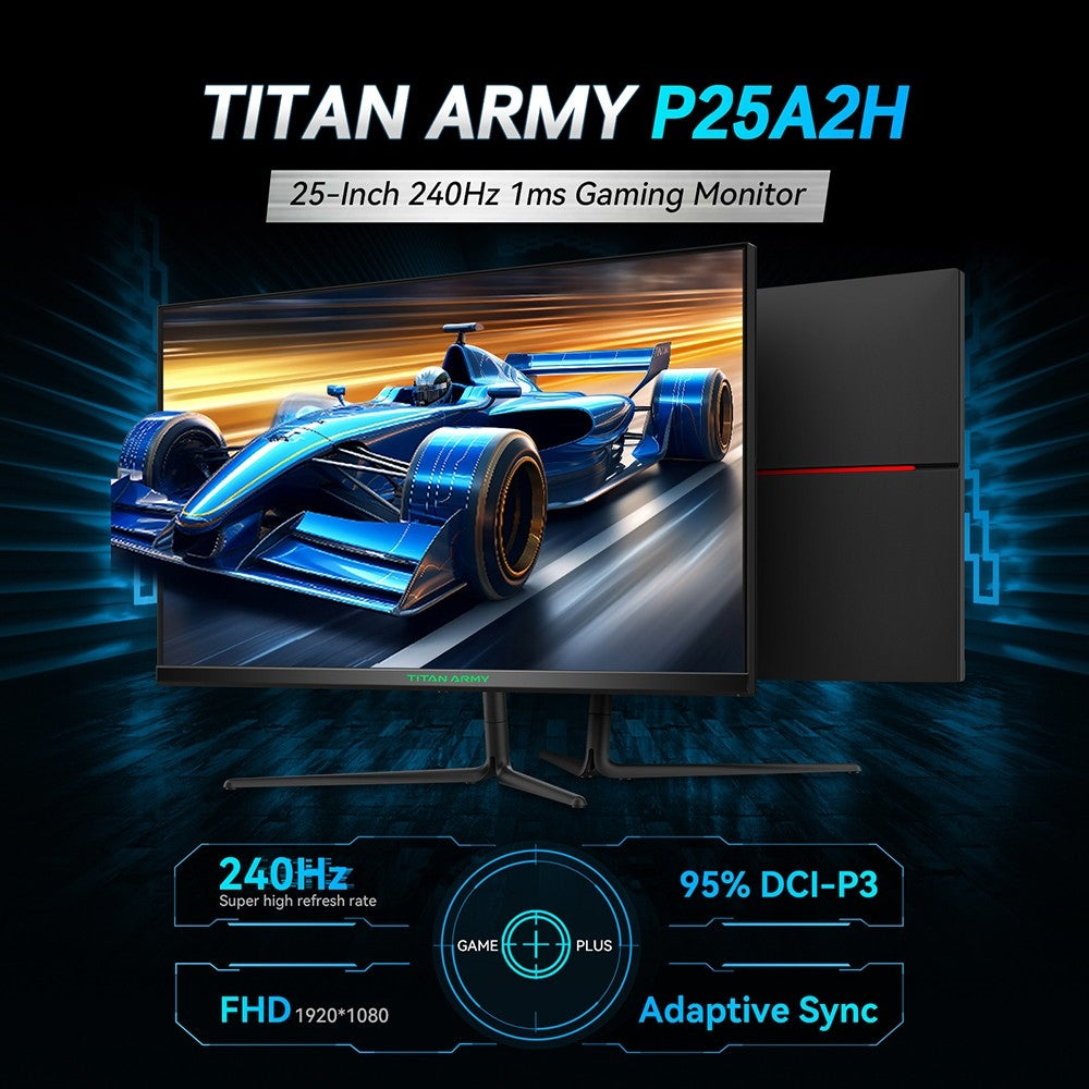 TITAN ARMY P25A2H Gaming Monitor, 25-inch 1920x1080 FHD Screen, 240Hz Refresh Rate, 1ms MPRT, Adaptive Sync, 178° Viewing Angle, 95% DCI-P3 Color Gamut, Support FPS/RTS Game Mode, PIP & PBP Display, Low Blue Light, Wall Mount