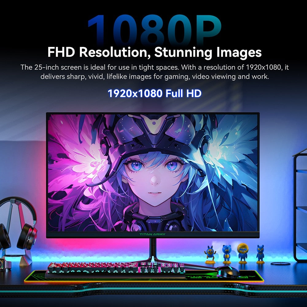 TITAN ARMY P25A2H Gaming Monitor, 25-inch 1920x1080 FHD Screen, 240Hz Refresh Rate, 1ms MPRT, Adaptive Sync, 178° Viewing Angle, 95% DCI-P3 Color Gamut, Support FPS/RTS Game Mode, PIP & PBP Display, Low Blue Light, Wall Mount