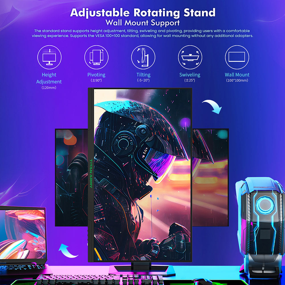 TITAN ARMY P2710S Gaming Monitor, 27-inch 2560*1440 16:9 Fast IPS LCD Screen, 240Hz Refresh Rate, 1ms GTG, HDR 400, Adaptive-Sync, Dynamic OD, Game Mode & 10 scenario Modes, PBP & PIP Split-screen Mode, Rotating Stand, Wall Mounting
