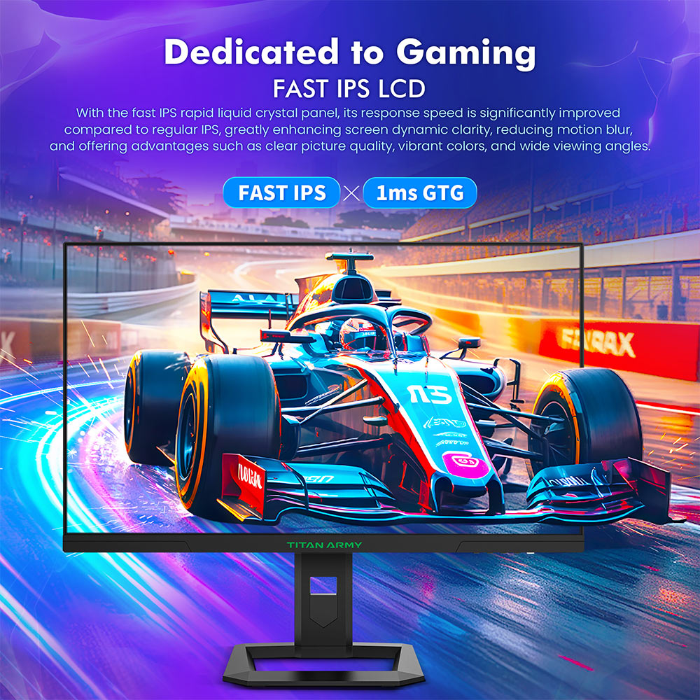 TITAN ARMY P2710S Gaming Monitor, 27-inch 2560*1440 16:9 Fast IPS LCD Screen, 240Hz Refresh Rate, 1ms GTG, HDR 400, Adaptive-Sync, Dynamic OD, Game Mode & 10 scenario Modes, PBP & PIP Split-screen Mode, Rotating Stand, Wall Mounting