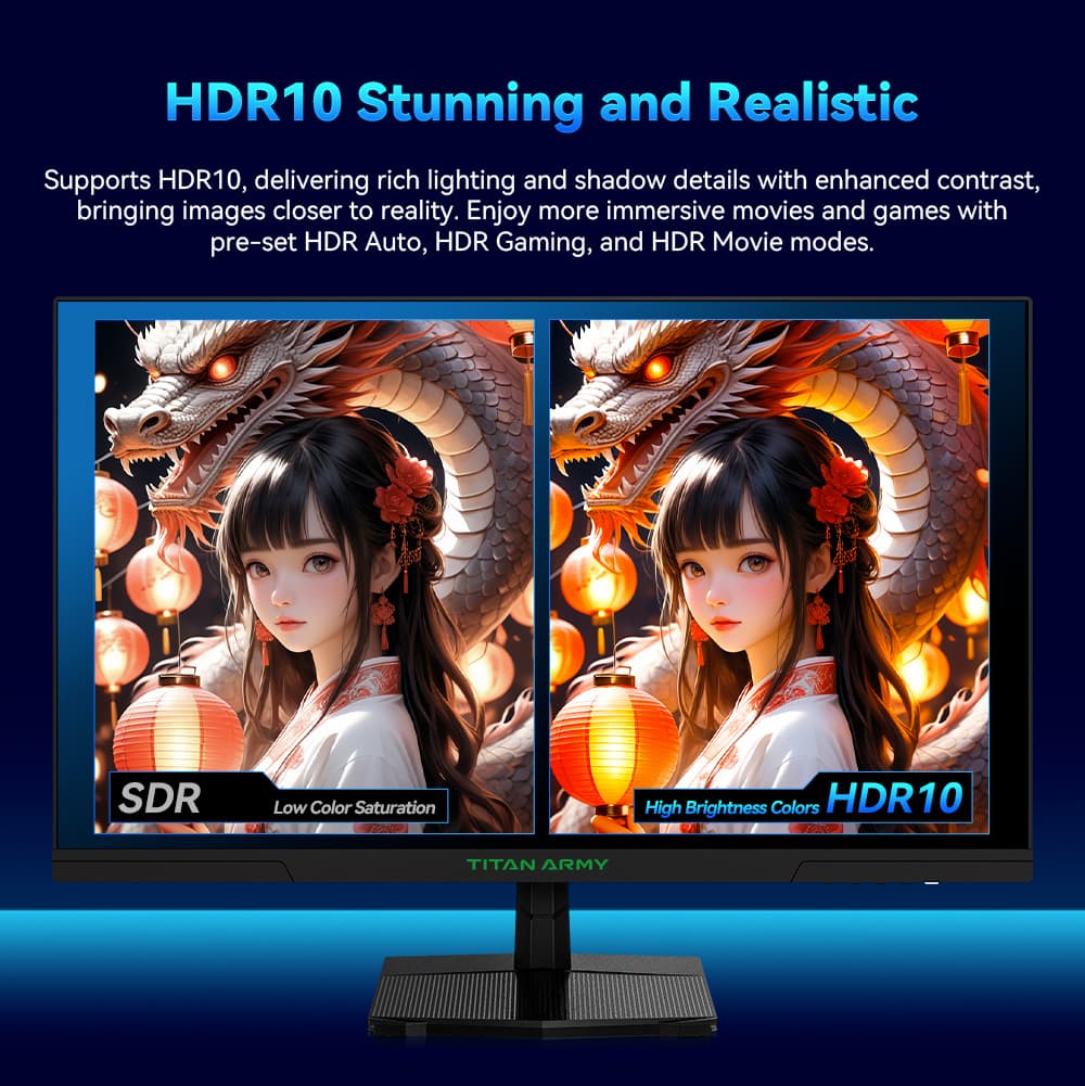 TITAN ARMY P27GR Gaming Monitor, 27-inch 2560*1440 Fast IPS Screen, 180Hz Refresh Rate, 1ms GTG, 99% sRGB, HDR10, Adaptive-Sync, Gaming Mode, Dynamic OD, PBP & PIP Display, Low Blue Light, Adjustable Tilt, VESA Wall Mounting