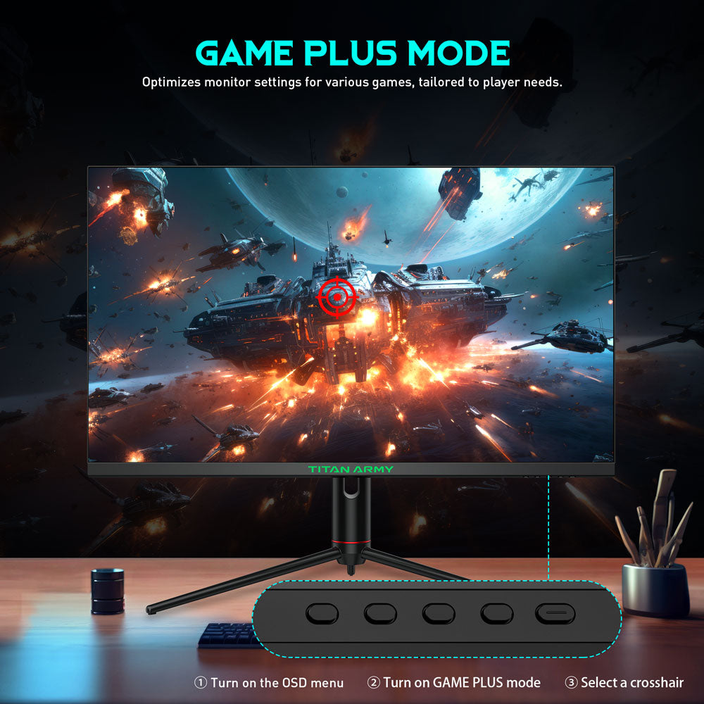 TITAN ARMY P32A2S2 Gaming Monitor, 2560 x 1440 QHD FAST IPS Panel, 240Hz Refresh Rate, HDR400, 1ms GTG, GamePlus Mode, Adaptive Sync, PIP/PBP Split Screen, 2*HDMI 2.1 2*DP 1.4, E-Sport Backlights, Adjustable Stand