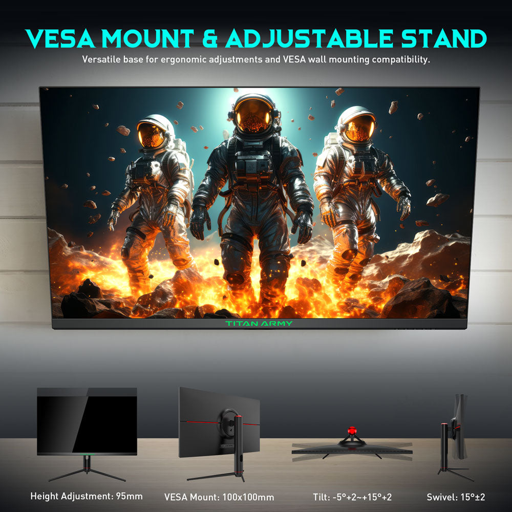 TITAN ARMY P32A2S2 Gaming Monitor, 2560 x 1440 QHD FAST IPS Panel, 240Hz Refresh Rate, HDR400, 1ms GTG, GamePlus Mode, Adaptive Sync, PIP/PBP Split Screen, 2*HDMI 2.1 2*DP 1.4, E-Sport Backlights, Adjustable Stand