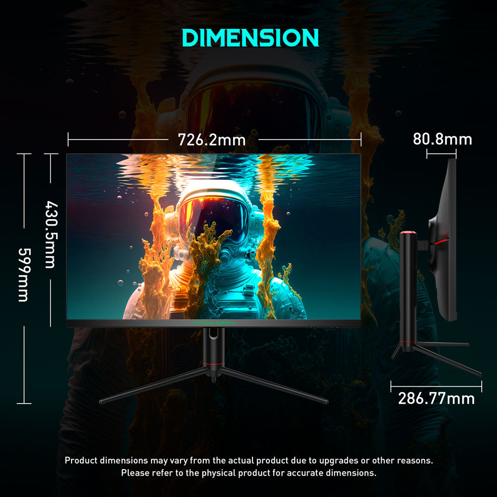 TITAN ARMY P32A2S2 Gaming Monitor, 2560 x 1440 QHD FAST IPS Panel, 240Hz Refresh Rate, HDR400, 1ms GTG, GamePlus Mode, Adaptive Sync, PIP/PBP Split Screen, 2*HDMI 2.1 2*DP 1.4, E-Sport Backlights, Adjustable Stand