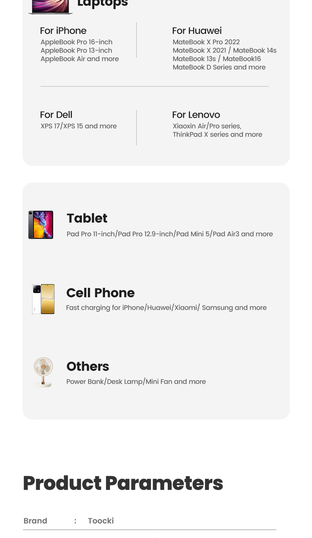 Toocki TCT100-XRB 100W GaN USB Charger, USB-C and USB-A Triple Port PD 3.0, for iPhone, Huawei, Samsung, Tablet, Mobile Phones