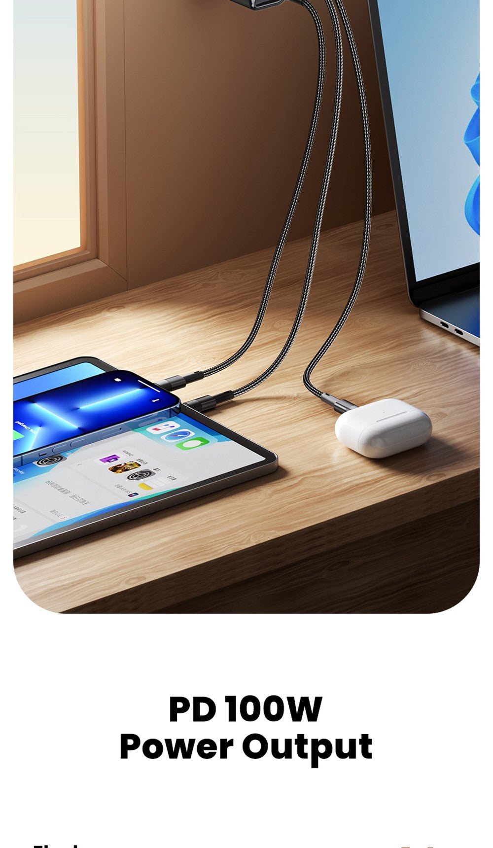 Toocki TCT100-XRB 100W GaN USB Charger, USB-C and USB-A Triple Port PD 3.0, for iPhone, Huawei, Samsung, Tablet, Mobile Phones