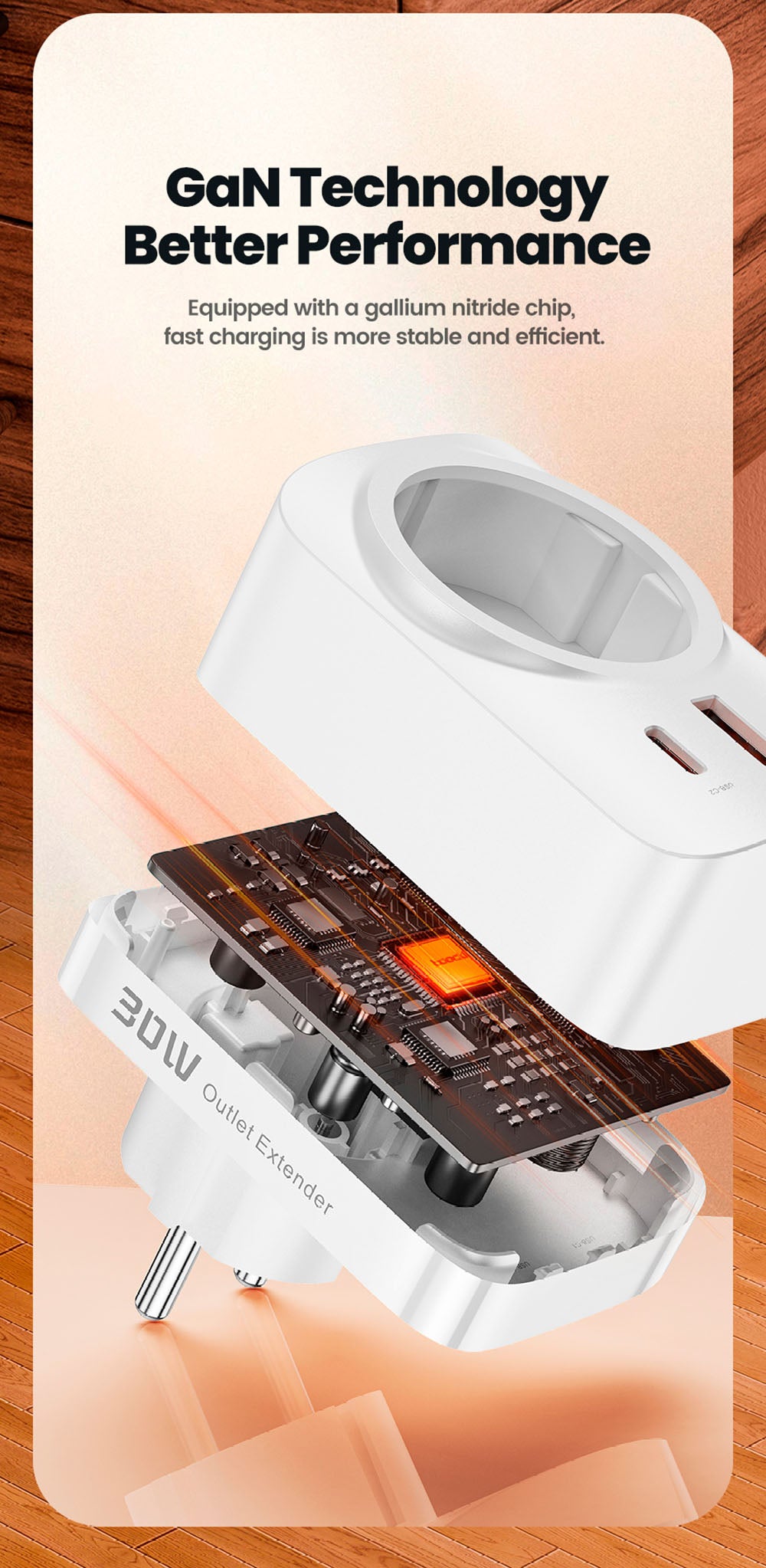 Toocki TCT30-X0Z8 PD30W Outlet Extender, Triple Port Fast Charging, 3680W AC Outlet, GaN Technology, Black