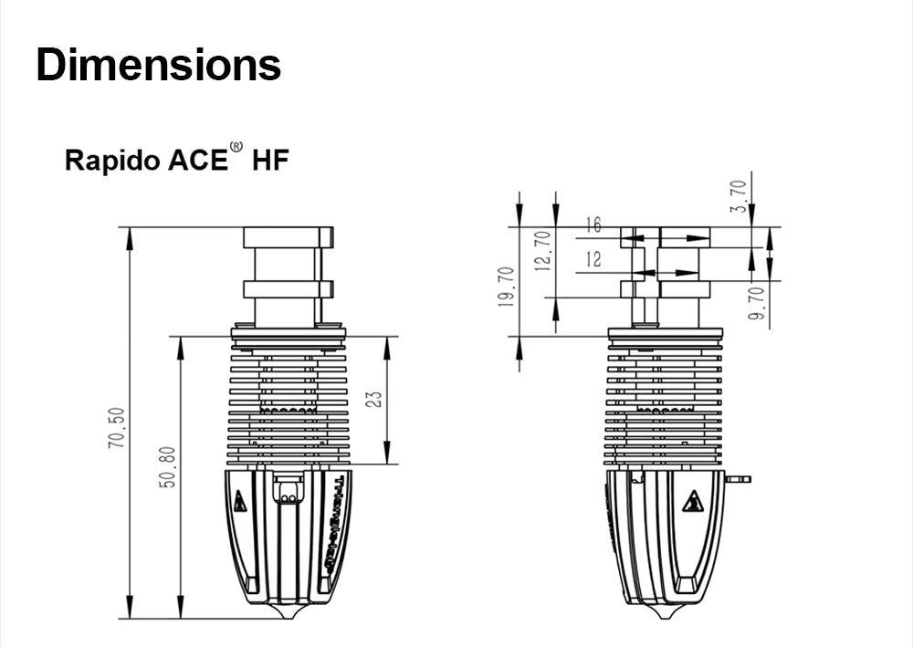 Trianglelab Rapido ACE HF Hotend - PT1000 Thermistor, Compatible with Dragon/Rapido, V6 Adapter