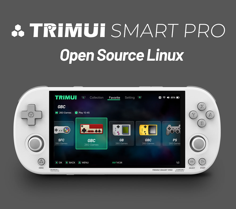 TRIMUI Smart Pro Handheld Game Console, 4.96-inch IPS Screen, Linux OS, 1GB RAM 8GB Storage 256GB TF Card, 5 Hours Playtime - Grey