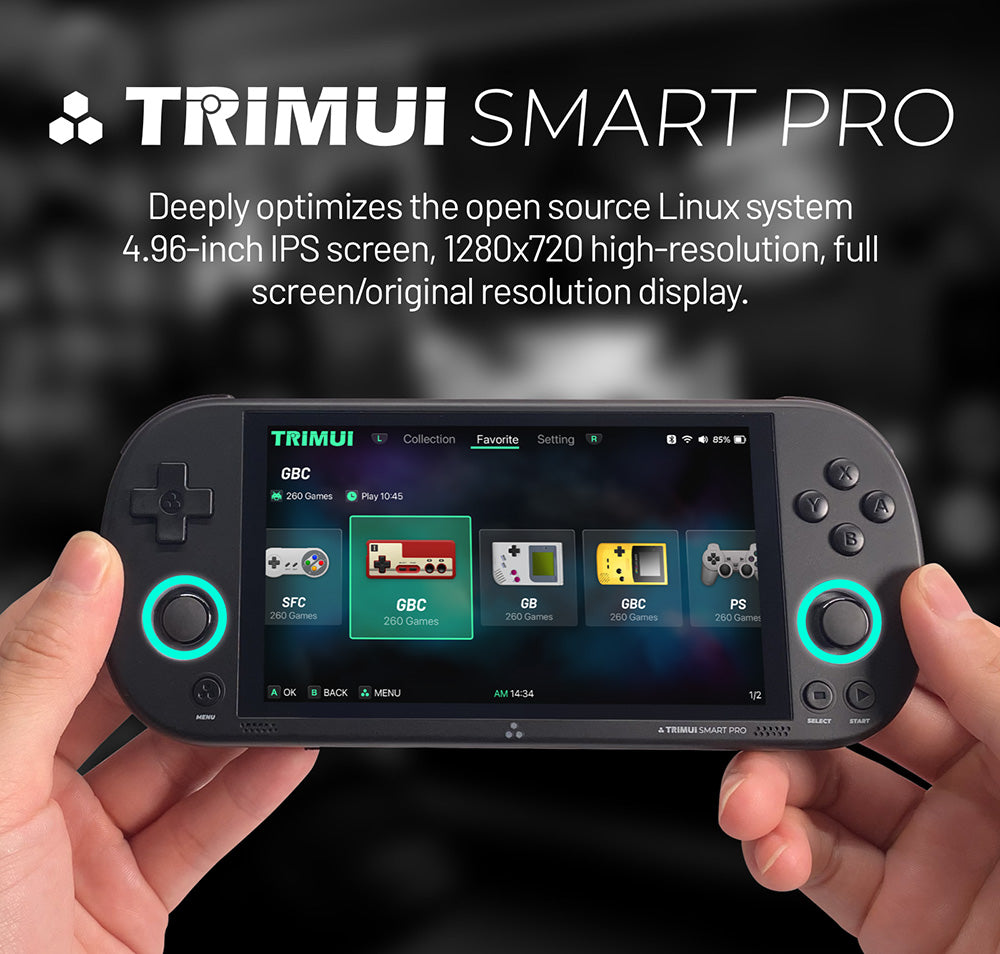 TRIMUI Smart Pro Handheld Game Console, 4.96-inch IPS Screen, Linux OS, 1GB RAM 8GB Storage 256GB TF Card, 5 Hours Playtime - Grey