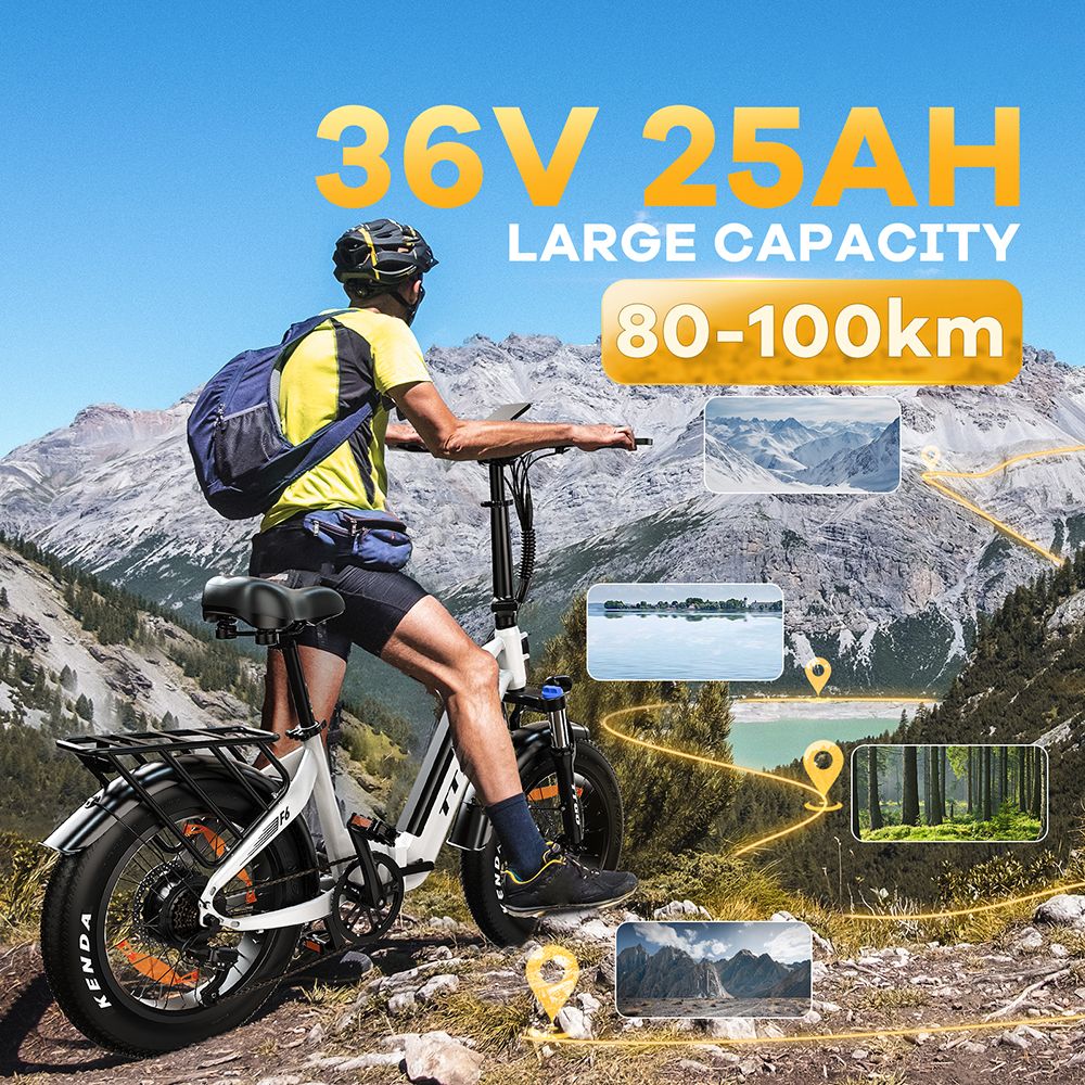 TTGO F6 Electric Bike, 250W Motor, 36V 25Ah Battery, 20*4 inch Tires, 25km/h Max Speed, 100km Max Range, Hydraulic Disc Brake, Front Shock Absorber, Torque Sensor, Shimano 7-speed, LCD Display - White