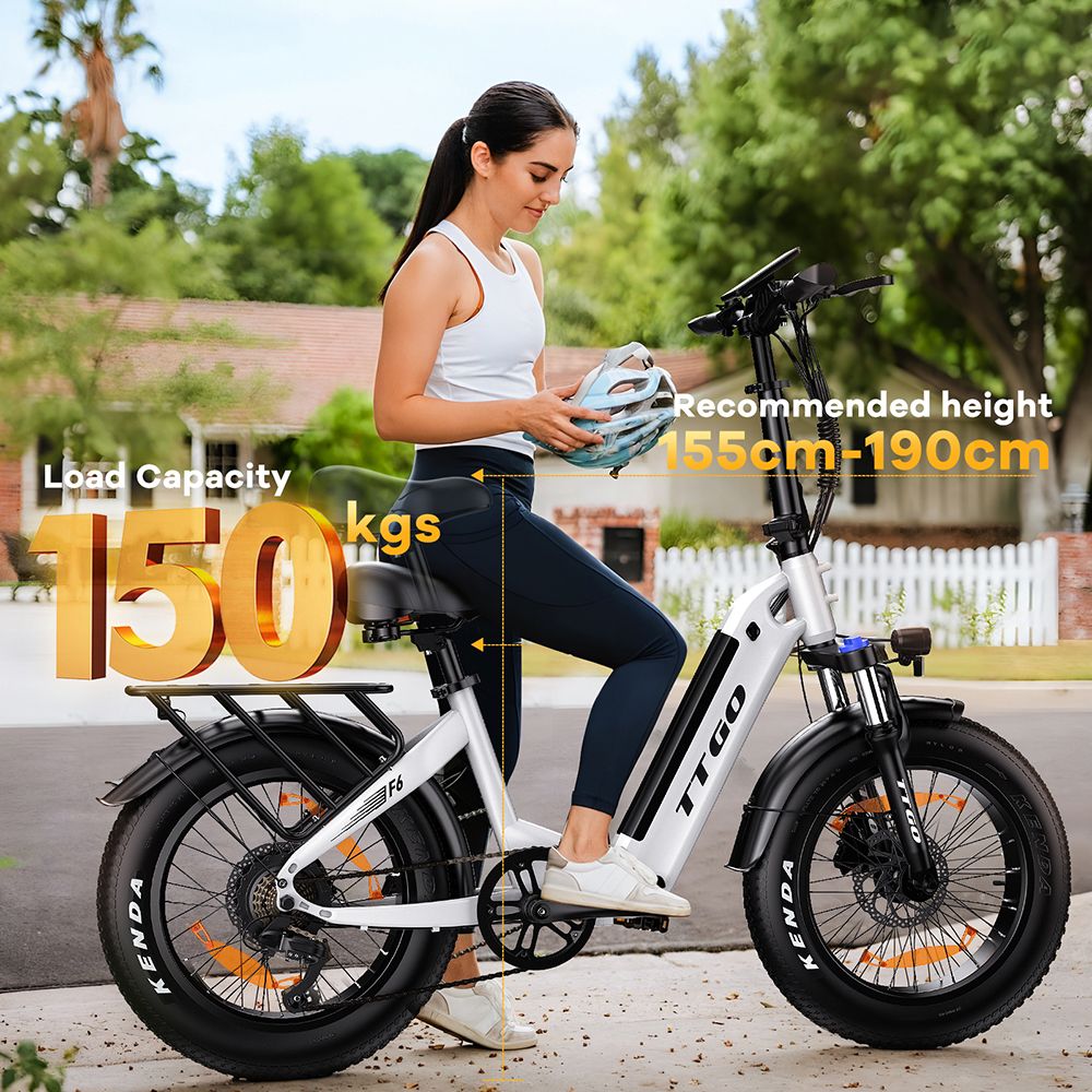 TTGO F6 Electric Bike, 250W Motor, 36V 25Ah Battery, 20*4 inch Tires, 25km/h Max Speed, 100km Max Range, Hydraulic Disc Brake, Front Shock Absorber, Torque Sensor, Shimano 7-speed, LCD Display - White