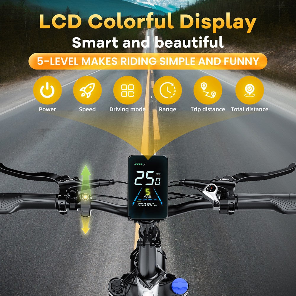 TTGO F6 Electric Bike, 250W Motor, 36V 25Ah Battery, 20*4 inch Tires, 25km/h Max Speed, 100km Max Range, Hydraulic Disc Brake, Front Shock Absorber, Torque Sensor, Shimano 7-speed, LCD Display - White