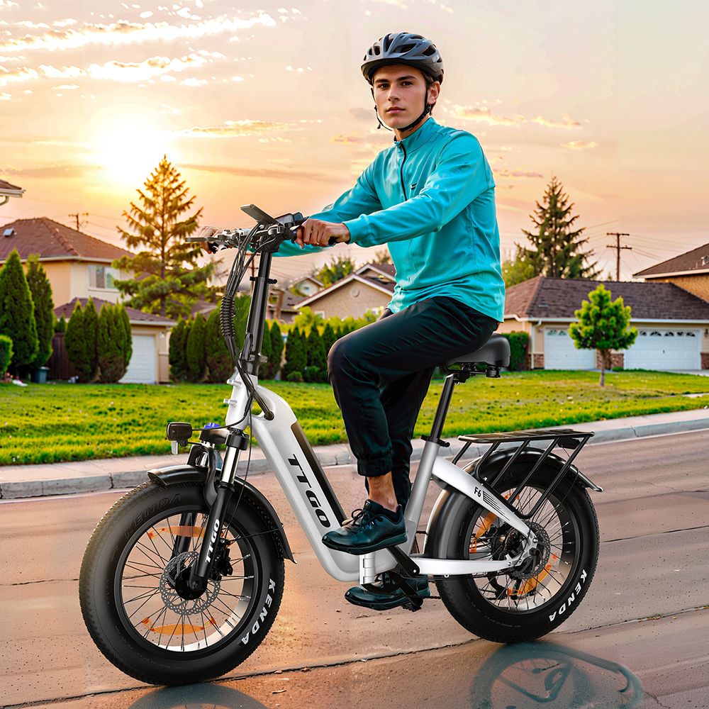 TTGO F6 Electric Bike, 250W Motor, 36V 25Ah Battery, 20*4 inch Tires, 25km/h Max Speed, 100km Max Range, Hydraulic Disc Brake, Front Shock Absorber, Torque Sensor, Shimano 7-speed, LCD Display - White