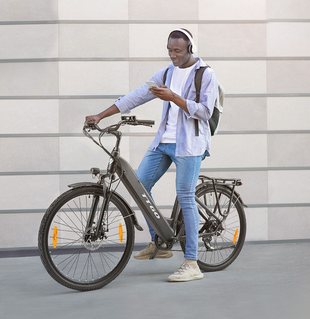 TTGO HZ-28ST Electric Bike, 250W Motor, 36V 20Ah Battery, 700C*45C Tire, 25km/h Max Speed, 100km Max Range, Disc Brake, Shimano 7 Speed, LCD Display - White