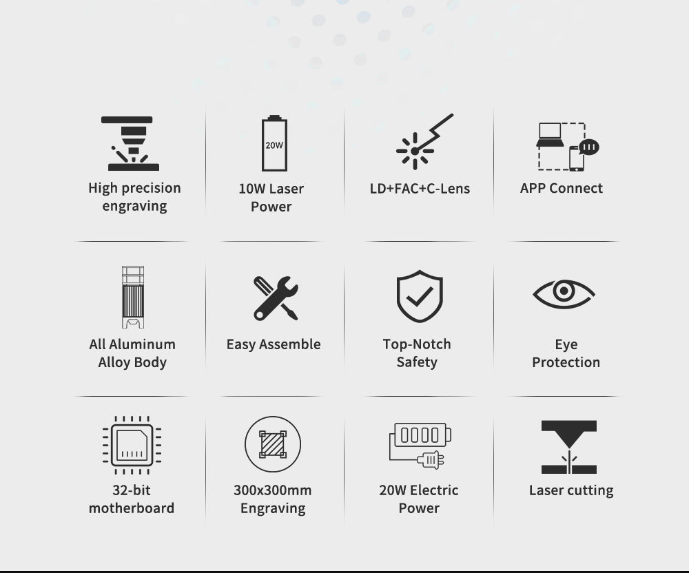 TWO TREES TTS-10 Pro 10W Laser Engraver Cutter, 30000mm/min Engraving Speed, 300x300mm, APP Connection, Remote Control