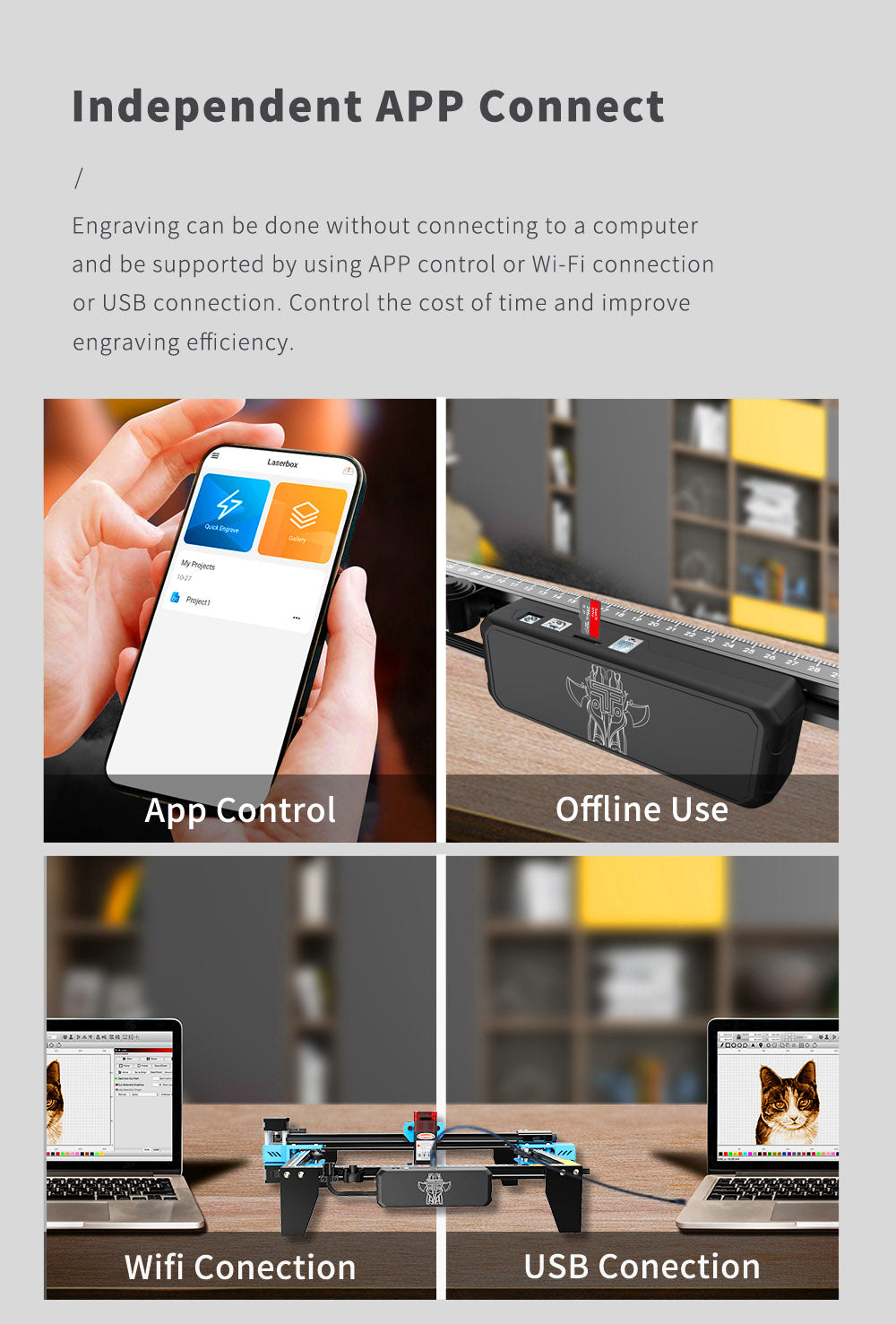 TWO TREES TTS-10 Pro 10W Laser Engraver Cutter, 30000mm/min Engraving Speed, 300x300mm, APP Connection, Remote Control