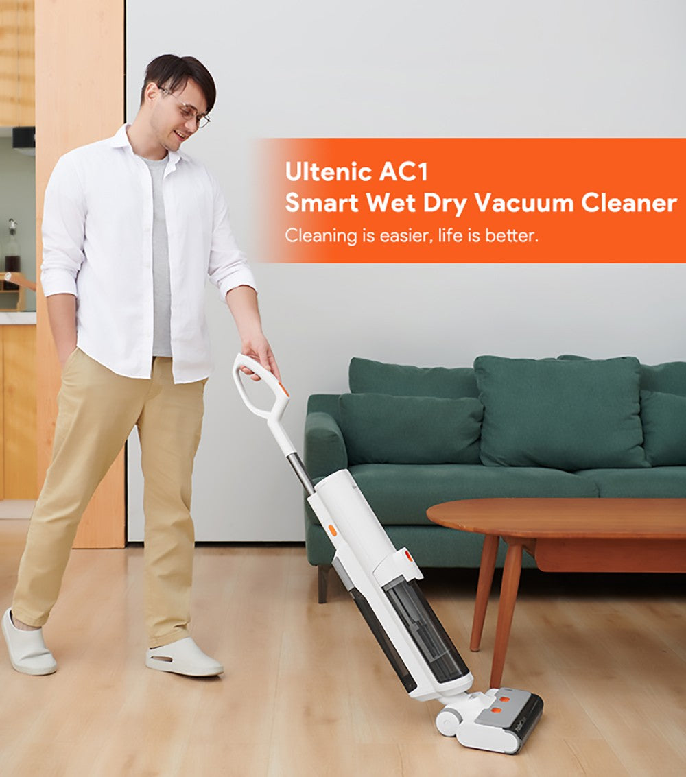 Ultenic AC1 Cordless Wet Dry Vacuum Cleaner, 15KPa Suction, 2L Water Tanks, Dual Edge Cleaning, 45min Runtime, Smart LED Display, APP Support, Voice Assistant - EU Plug