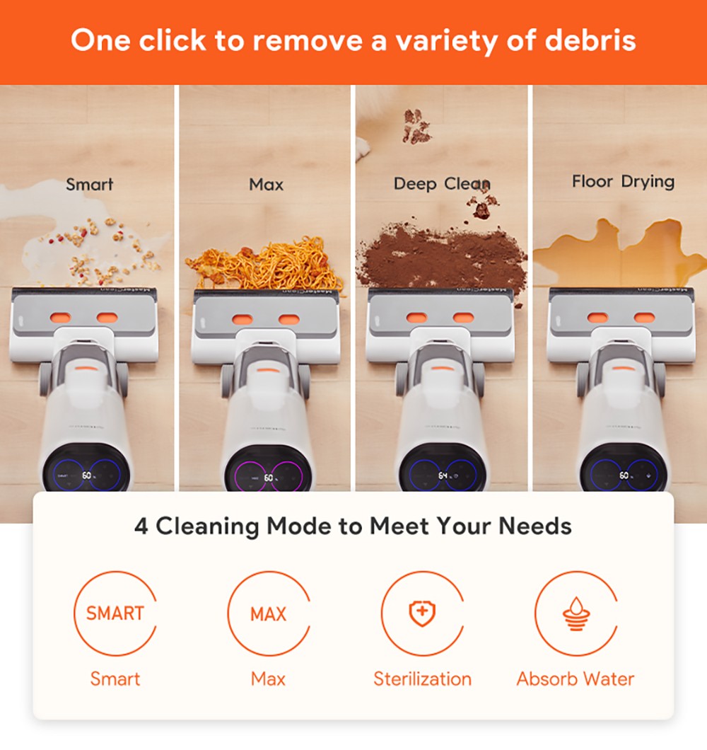 Ultenic AC1 Cordless Wet Dry Vacuum Cleaner, 15KPa Suction, 2L Water Tanks, Dual Edge Cleaning, 45min Runtime, Smart LED Display, APP Support, Voice Assistant - EU Plug