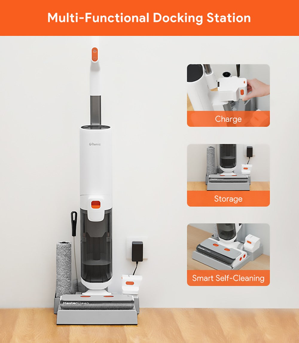 Ultenic AC1 Cordless Wet Dry Vacuum Cleaner, 15KPa Suction, 2L Water Tanks, Dual Edge Cleaning, 45min Runtime, Smart LED Display, APP Support, Voice Assistant - EU Plug