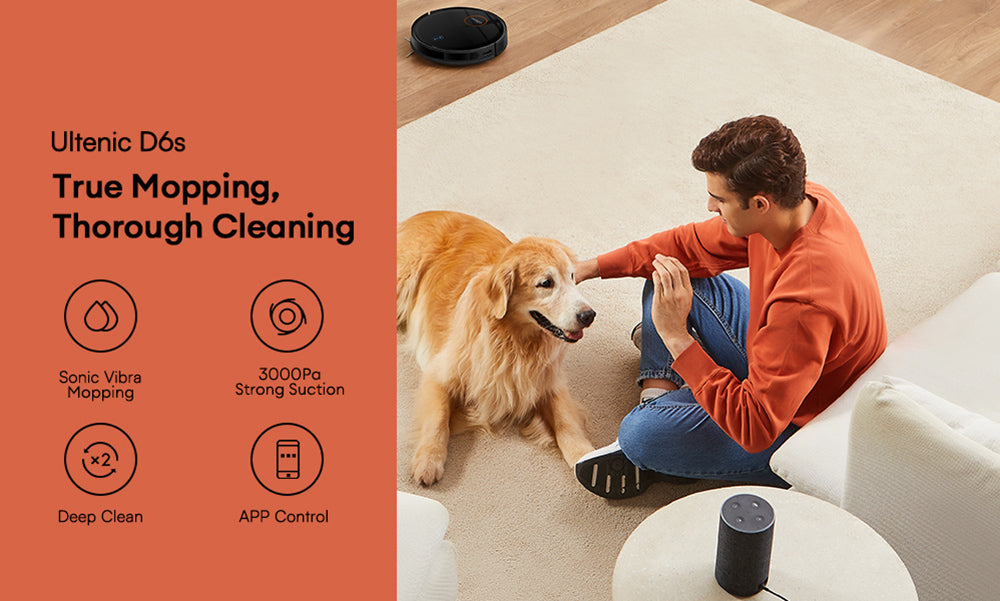 Ultenic D6S Robot Vacuum Cleaner Gyroscopic Navigation, 3-in-1 Sweep Vacuum Mop, 3000 Suction, 4 Cleaning Modes, 2600mAh Battery, 120min Runtime