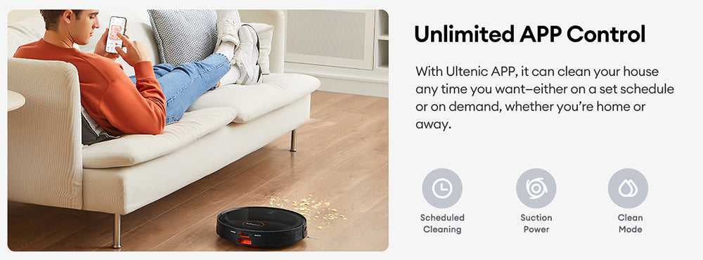Ultenic D6S Robot Vacuum Cleaner Gyroscopic Navigation, 3-in-1 Sweep Vacuum Mop, 3000 Suction, 4 Cleaning Modes, 2600mAh Battery, 120min Runtime