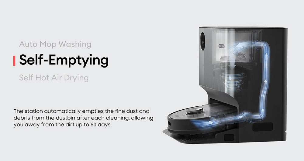 Ultenic MC1 Robot Vacuum Cleaner with Fully-Automatic Station, 5000Pa Suction, Dual-Rotating Mopping, Hot Air Drying, 3L Dustbag, 5200mAh Battery, Max 180 Mins Runtime, APP/Voice Control