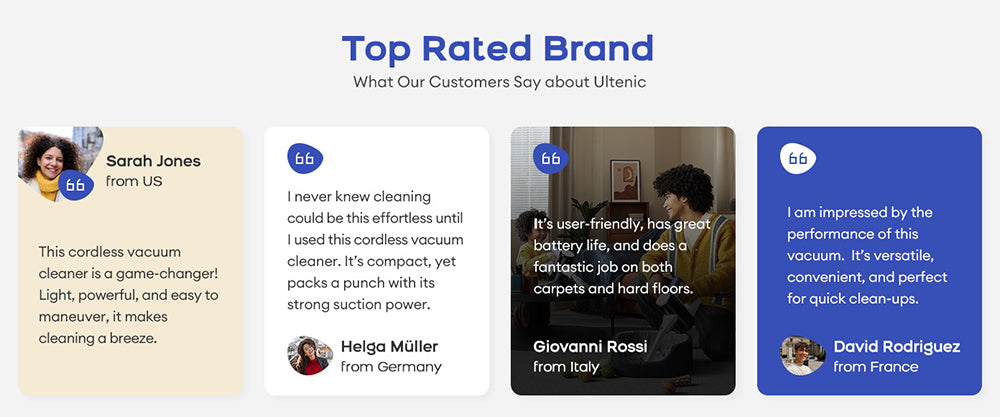 Ultenic U10 Ultra Cordless Vacuum Cleaner, 40kPa Suction, 450W Digital Motor, Self-standing, Telescopic Tube, 40min Runtime, Built-in Flashlight, 180° Swivel