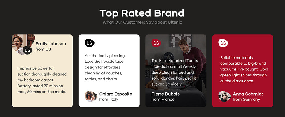 Ultenic U16 Flex Cordless Vacuum Cleaner, 45000Pa Suction, 60min Runtime, 180° Flexible Wand, Anti-Tangle Brush, Green Light, LED Display, Wall Mount Charging