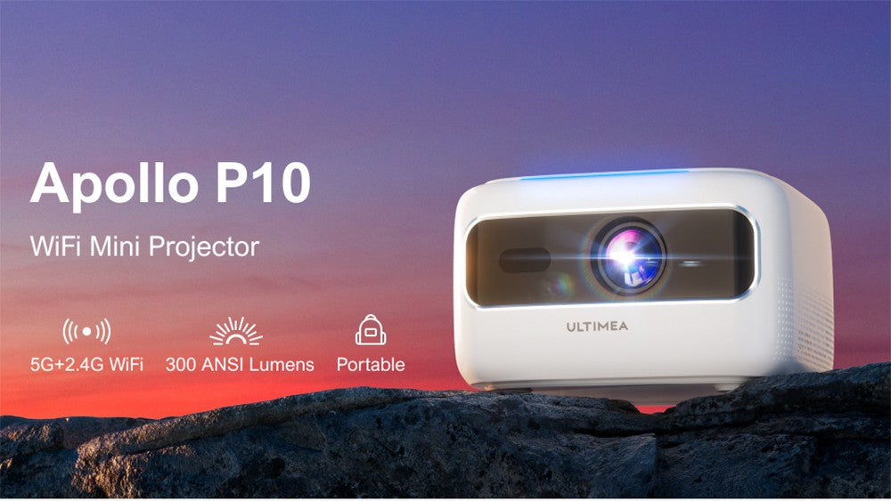 ULTIMEA Apollo P10 Portable Projector, 300 ANSI, 1080P Decoding, Native 720P, 2.4GHz/5GHz WiFi