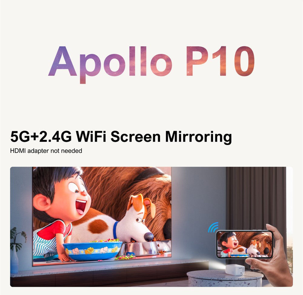 ULTIMEA Apollo P10 Portable Projector, 300 ANSI, 1080P Decoding, Native 720P, 2.4GHz/5GHz WiFi