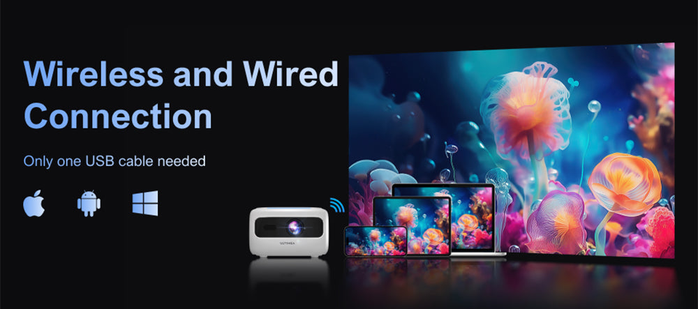 ULTIMEA Apollo P10 Portable Projector, 300 ANSI, 1080P Decoding, Native 720P, 2.4GHz/5GHz WiFi