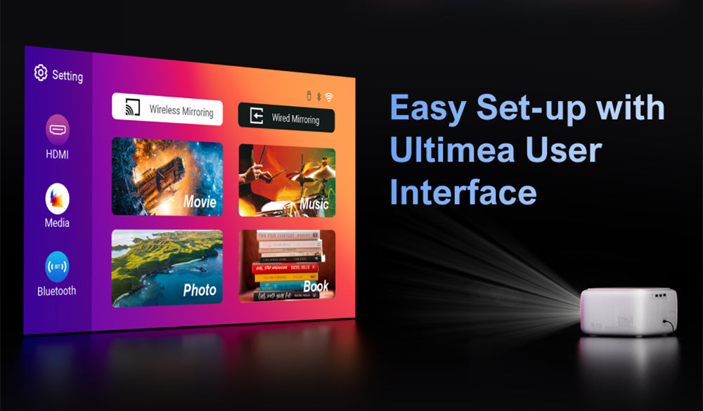 ULTIMEA Apollo P10 Portable Projector, 300 ANSI, 1080P Decoding, Native 720P, 2.4GHz/5GHz WiFi