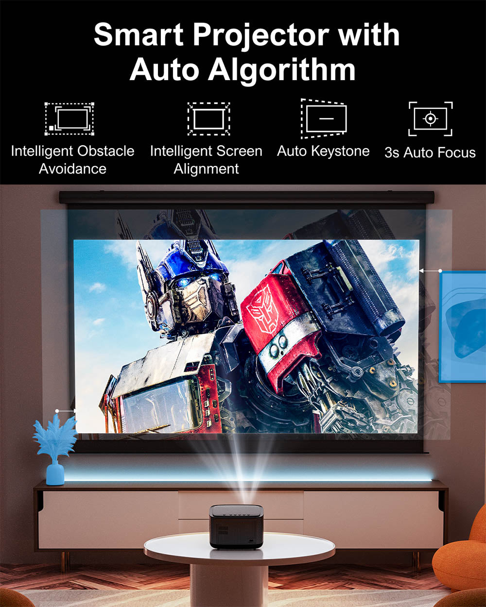 Ultimea Apollo P50 Projector, 800 ANSI Lumens, Native 1080P, Dolby Audio, Auto Screen Adaptation & Object Avoidance, WiFi 6, Bluetooth 5.3