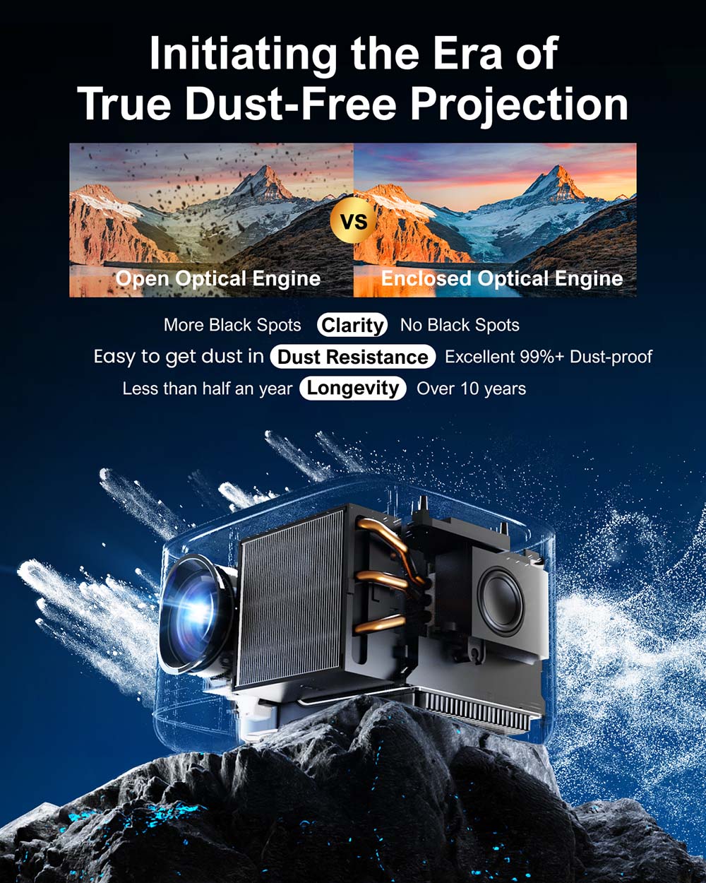 Ultimea Apollo P50 Projector, 800 ANSI Lumens, Native 1080P, Dolby Audio, Auto Screen Adaptation & Object Avoidance, WiFi 6, Bluetooth 5.3