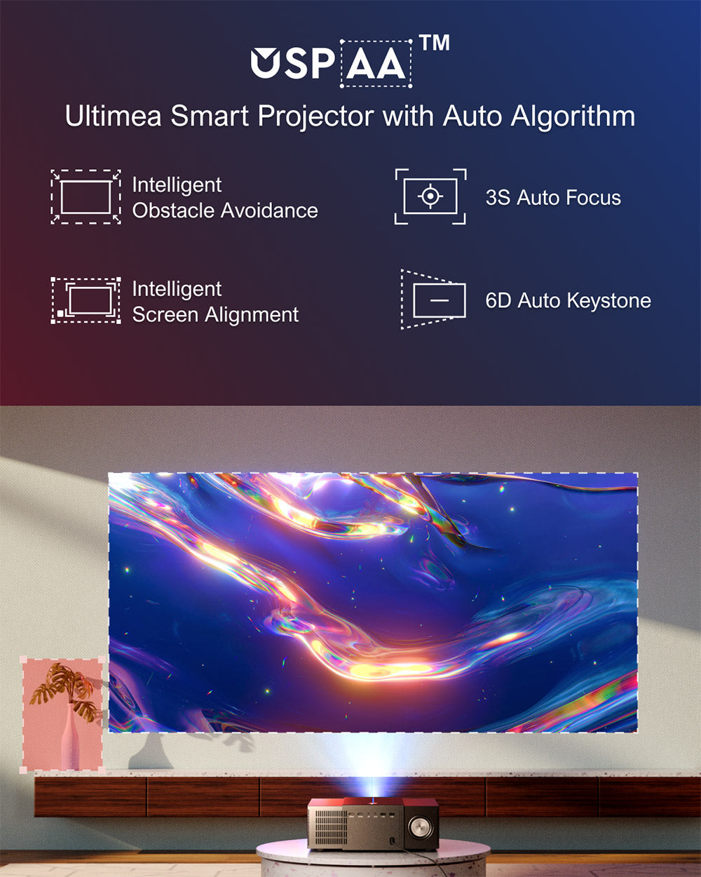 Ultimea Apollo P60 Projector, 900 ANSI Lumens, Native 1080P, 4K Supported, Auto Focus & 6D Auto-keystones, Bluetooth 5.3