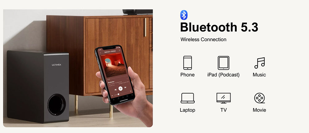 Ultimea Apollo S50 4.1ch Detachable Soundbar with Subwoofer, Bluetooth 5.3, Adjustable Bass Level, 3 EQ Modes
