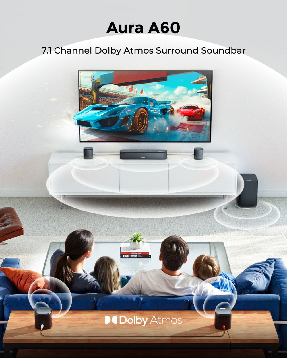 ULTIMEA Aura A60 7.1 Soundbar, Smart APP & Voice Control, BassMX Technology, 350W Peak Power, HDMI eARC, 4 Surround Speakers, for Smart TV