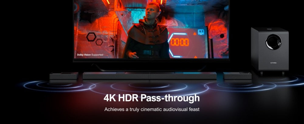 Ultimea Nova S90 7.1.4 Soundbar Subwoofer Speaker Kit, Dolby Atmos, 740W Peak Power, 4K HDR Pass-through, 6 Equalizer Modes