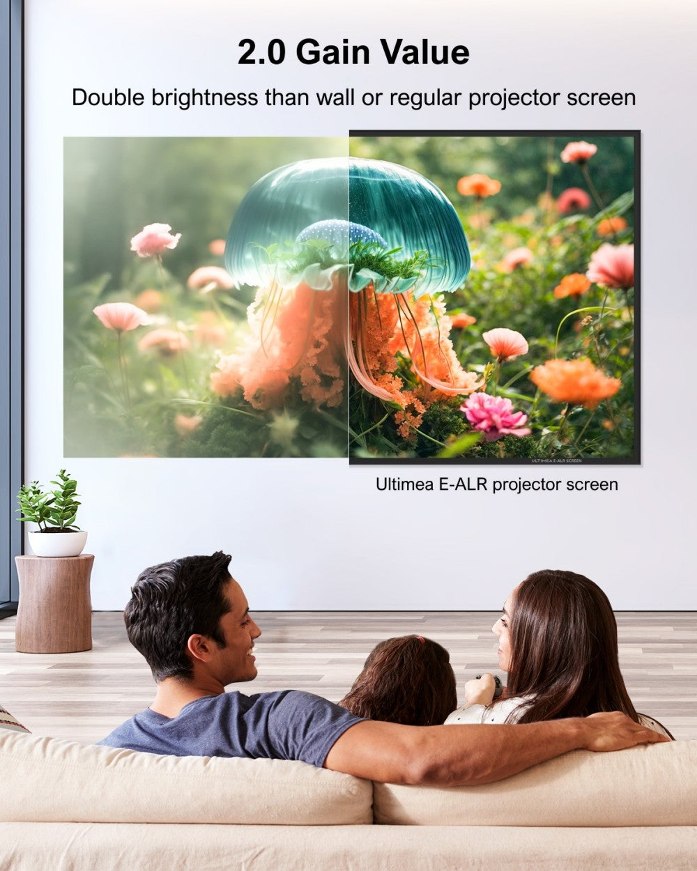 Ultimea Photon E-ALR 100 inch Projection Screen, 2.0 Gain Value, 120° Viewing Angle