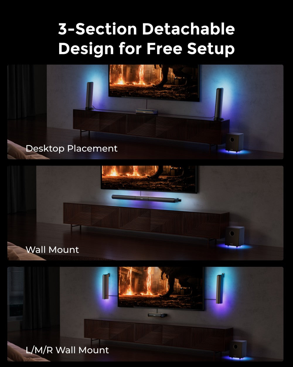 ULTIMEA Apollo S80 5.1 Soundbar, Smart APP Control, Dynamic Lighting Effects, RGB Light & Brightness Adjustment, 121 Preset EQ Matrices, Detachable Design