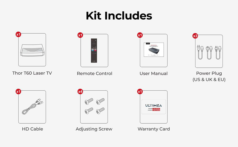 Ultimea Thor T60 Laser TV, 4000 ANSI, Dolby Atmos & Dolby Vision, 4K Native Resolution, HDR 10, 4000:1 Contrast, 8-point Calibration, Android TV 11 - EU Plug