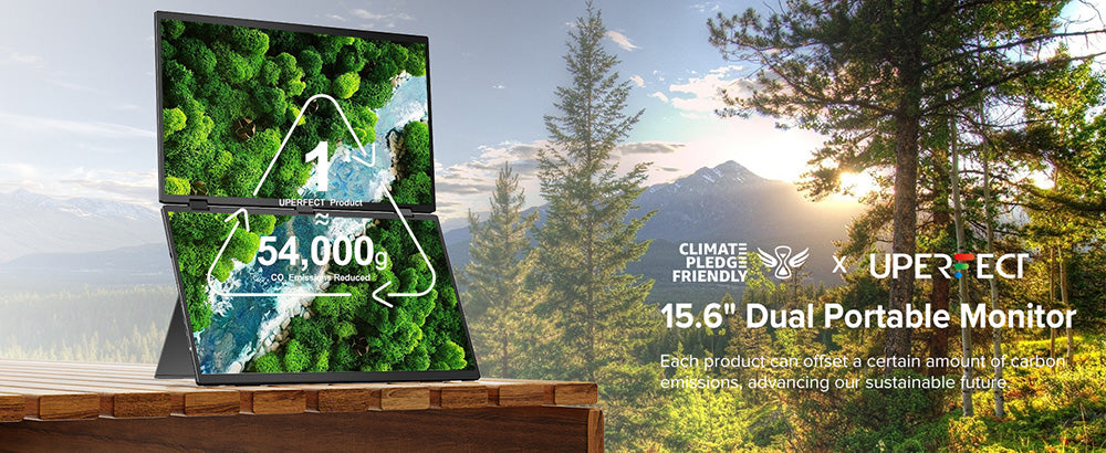 UPERFECT Delta 15.6-inch Dual Screen Portable Folding Monitor, 1920*1080 FHD IPS Screen, 60Hz Refresh Rate, 1000:1 Contrast Ratio, 360° Folding, Built-in Speaker, Built-in Stand & VESA Mountable, 2*Full-Featured Type-C, 2* mini HDMI - EU Plug