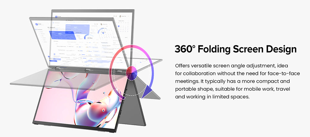 UPERFECT Delta 15.6-inch Dual Screen Portable Folding Monitor, 1920*1080 FHD IPS Screen, 60Hz Refresh Rate, 1000:1 Contrast Ratio, 360° Folding, Built-in Speaker, Built-in Stand & VESA Mountable, 2*Full-Featured Type-C, 2* mini HDMI - EU Plug